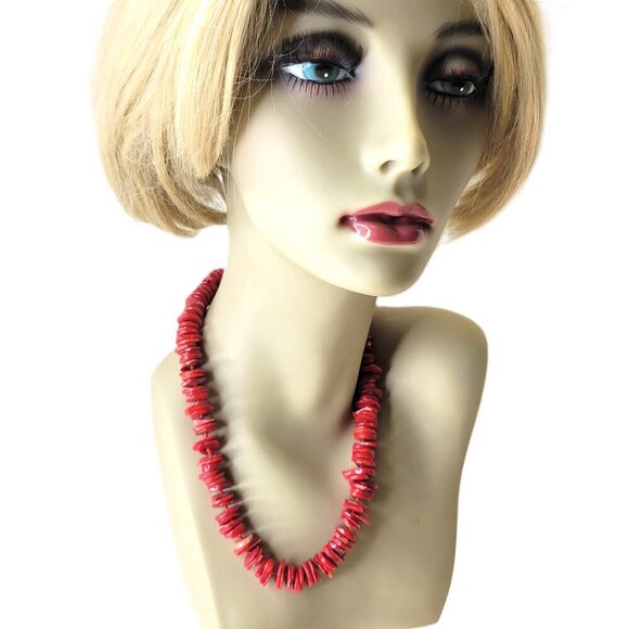 Womens Red Coral Necklace  Disc Beaded Necklace - Picture 15 of 16